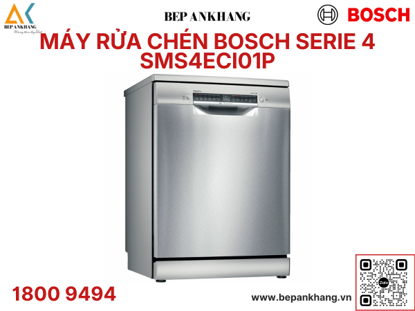 Máy rửa chén độc lập Bosch SMS4ECI01P Seri 4 - Công nghệ sấy hé mở cửa - Nhập khẩu Đức